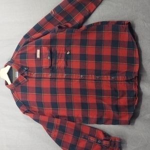 Men's Columbia PFG Flannel Black & Red Long Sleeve Size Large